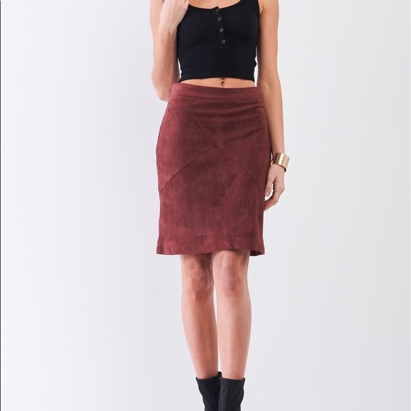 Faux Suede High Waisted Asymmetrical Stitch Mini Skirt - Picture 2 of 4